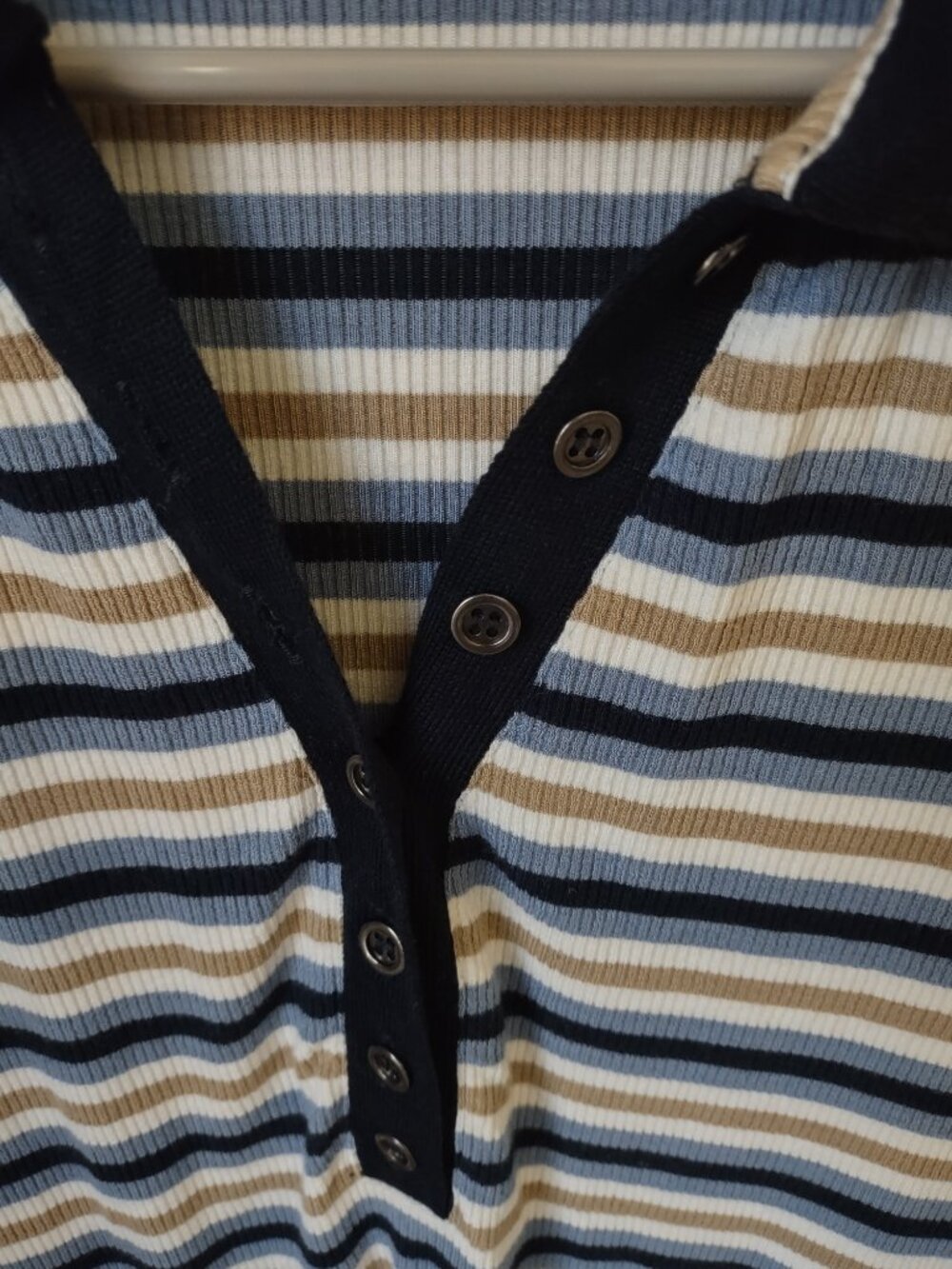 Liverpool Los Angeles Striped Ribbed Polo Shirt Blue Women's M - Picture 3 of 5